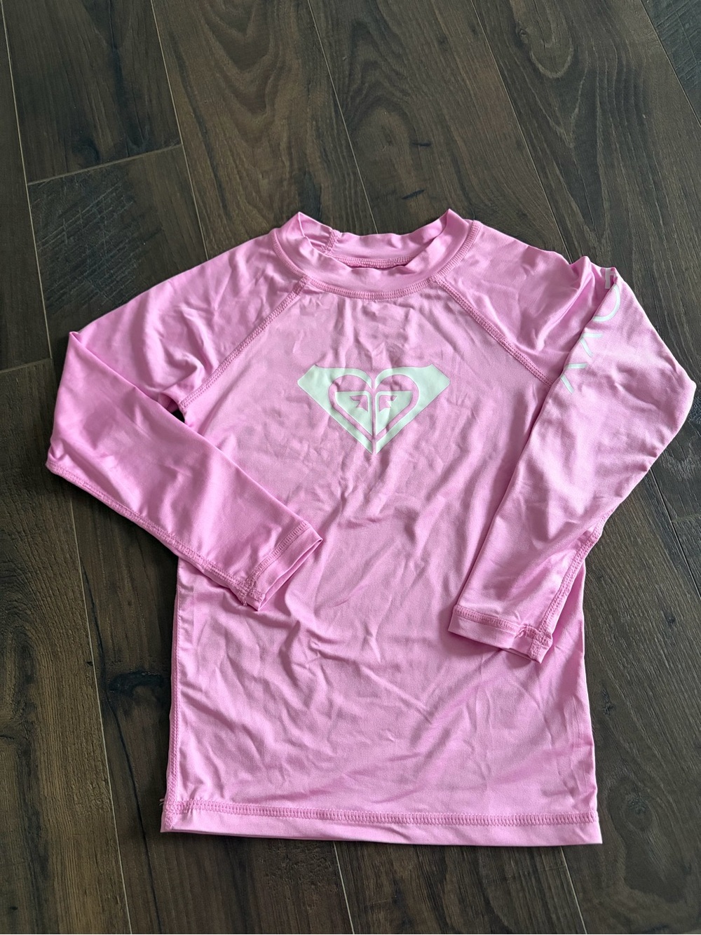 Roxy Girls Pink Long Sleeve Rash Guard with White Logo